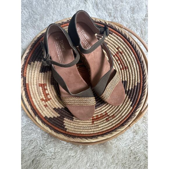 Toms NWT Clarissa check olive wedge Heels size 9 canvas - Picture 3 of 8